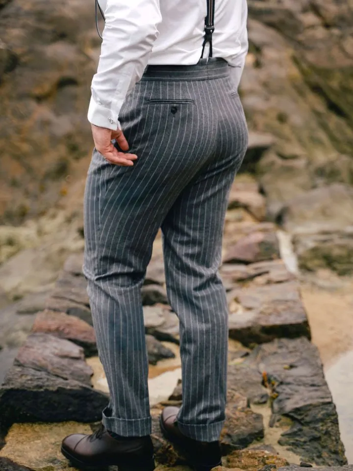 Pantalon en flanelle grise à rayures Tregorn