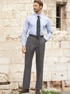 Pantalon taille haute en flanelle grise - Faro