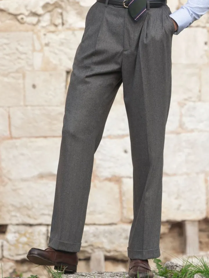 Pantalon taille haute en flanelle grise - Faro