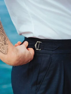 Pantalon taille haute en flanelle bleu marine Litha