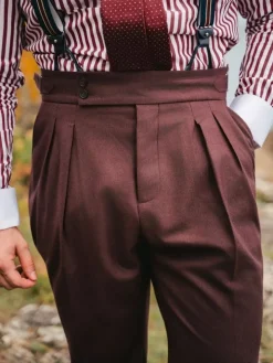 Pantalon taille haute en flanelle bordeaux Litha