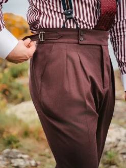 Pantalon taille haute en flanelle bordeaux Litha