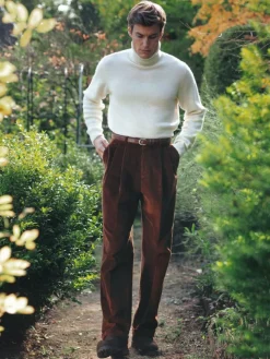 Pantalon taille haute en velours cognac - Faro