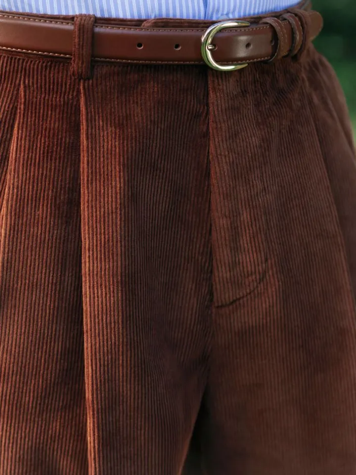 Pantalon taille haute en velours cognac - Faro