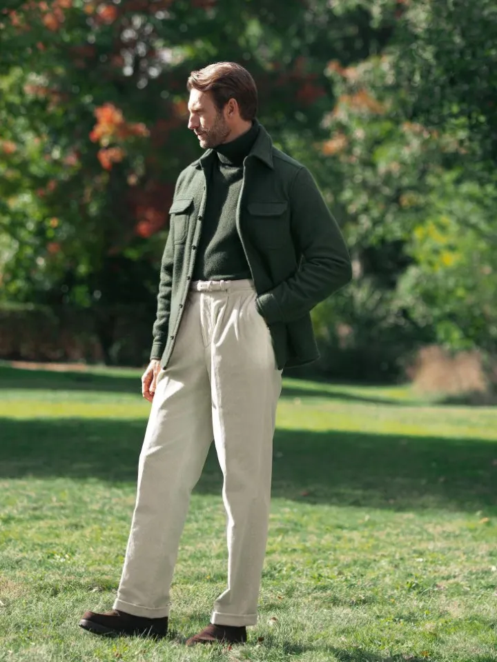 Pantalon taille haute en velours écru - Faro