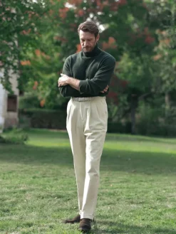 Pantalon taille haute en velours écru - Faro