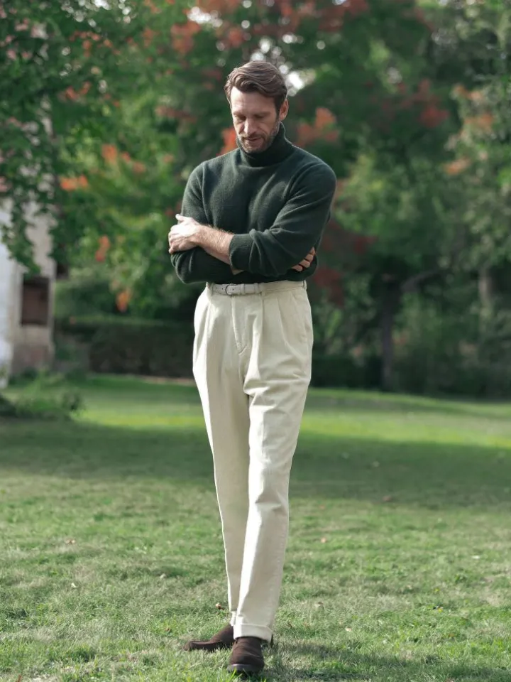 Pantalon taille haute en velours écru - Faro