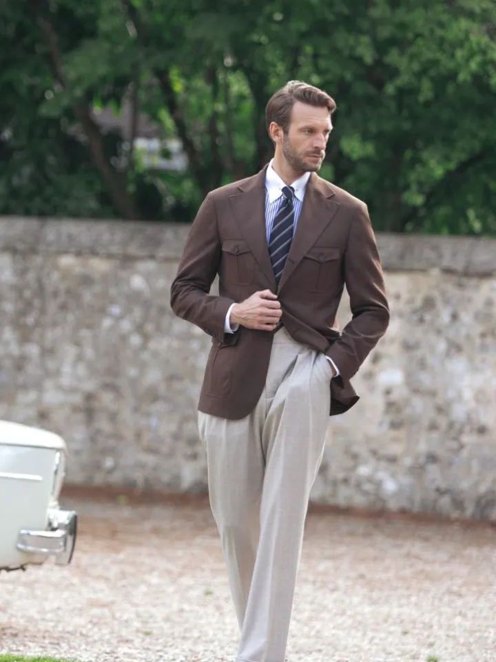 Pantalon taille haute en flanelle beige Litha