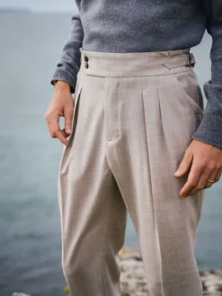 Pantalon taille haute en flanelle beige Litha
