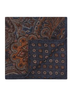 Pochette de costume à motif cachemire en laine réversible bleue