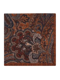 Pochette de costume à motif cachemire en laine réversible orange