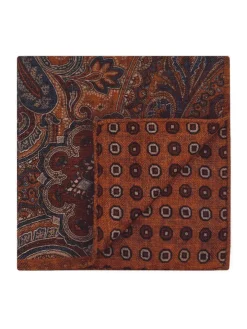 Pochette de costume à motif cachemire en laine réversible orange