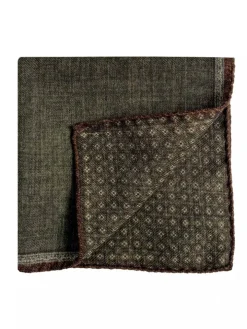 Pochette de costume à motifs en laine réversible vert et marron