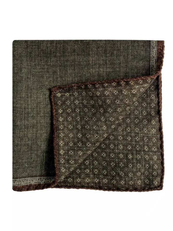 Pochette de costume à motifs en laine réversible vert et marron