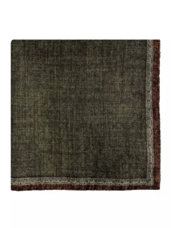 Pochette de costume à motifs en laine réversible vert et marron