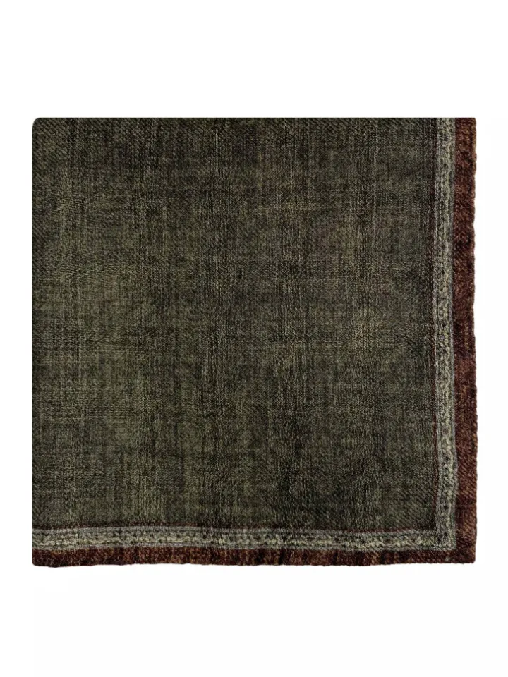 Pochette de costume à motifs en laine réversible vert et marron