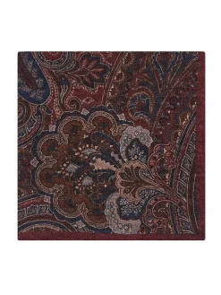 Pochette de costume à motif cachemire en laine réversible bordeaux