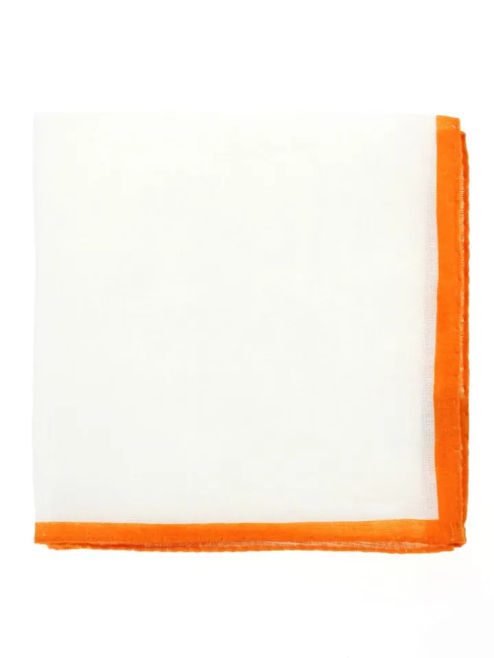 Pochette de costume en lin blanc avec ourlet orange