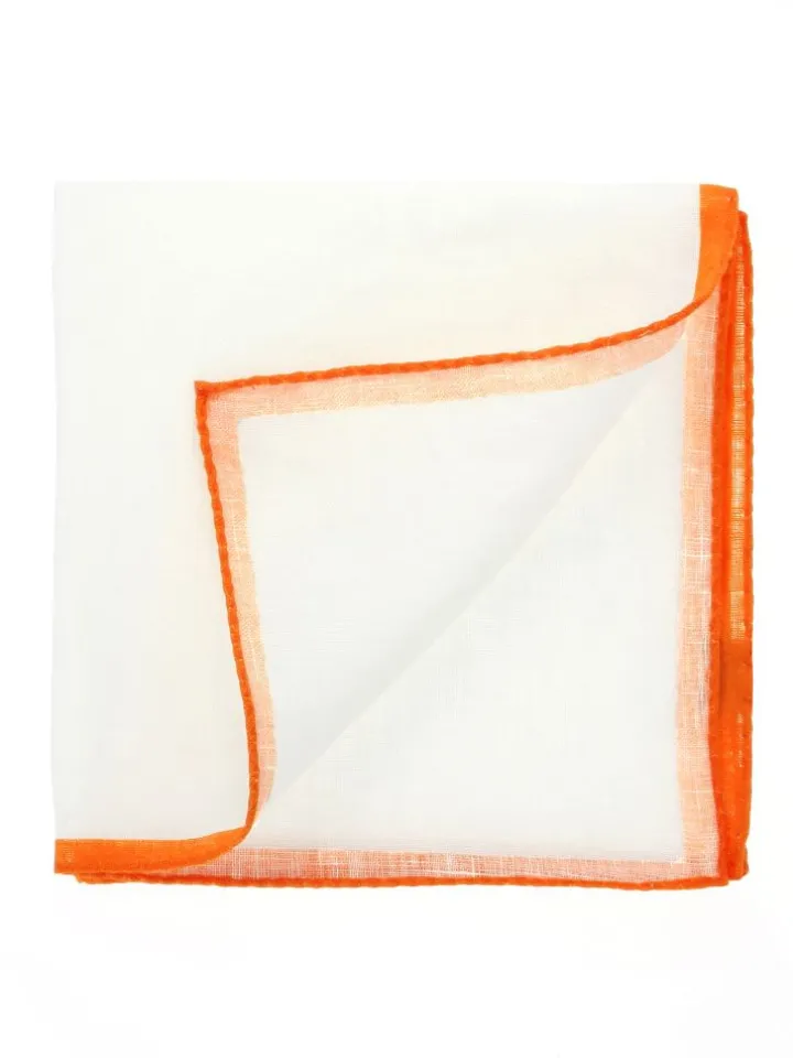 Pochette de costume en lin blanc avec ourlet orange