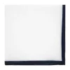Pochette de costume en lin blanc avec ourlet bleu marine