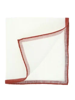 Pochette de costume en lin blanc avec ourlet terracotta