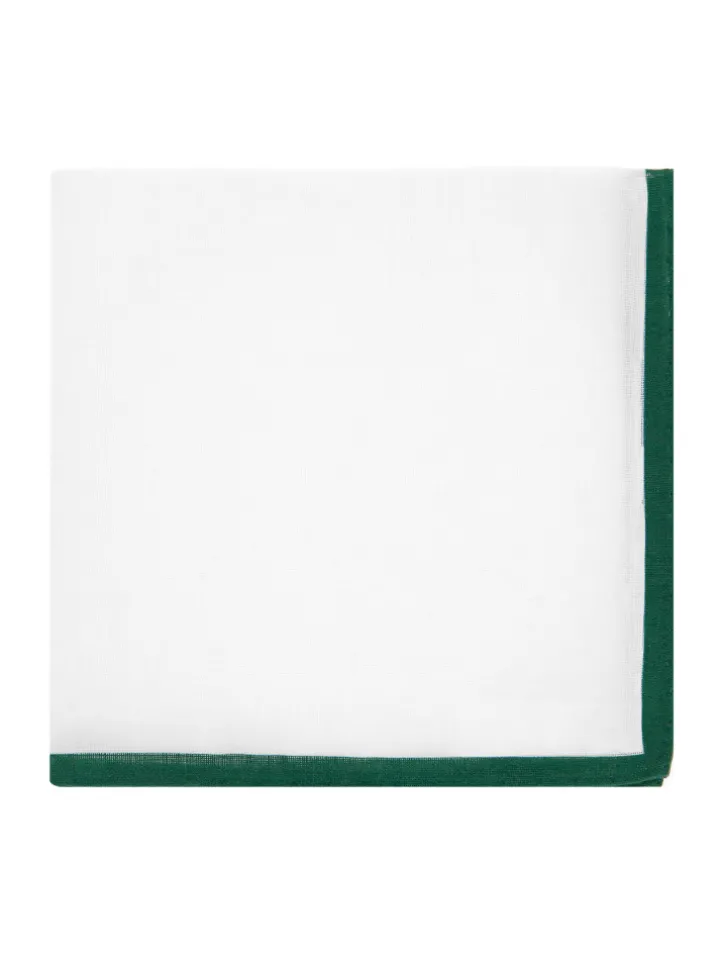 Pochette de costume en lin blanc avec ourlet vert anglais