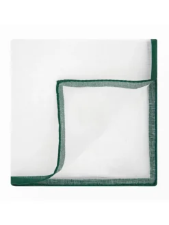 Pochette de costume en lin blanc avec ourlet vert anglais