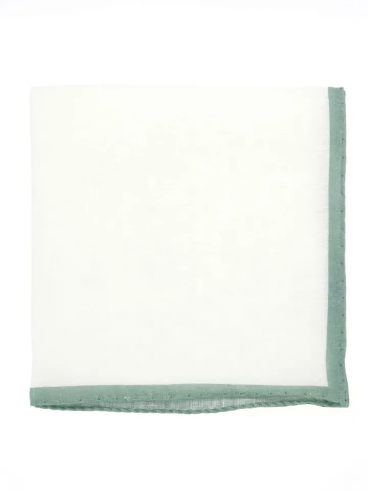 Pochette de costume en lin blanc avec ourlet vert sauge
