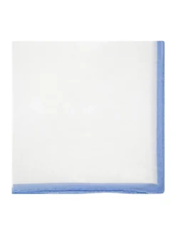 Pochette de costume en lin blanc avec ourlet bleu ciel