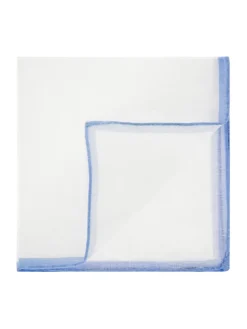 Pochette de costume en lin blanc avec ourlet bleu ciel