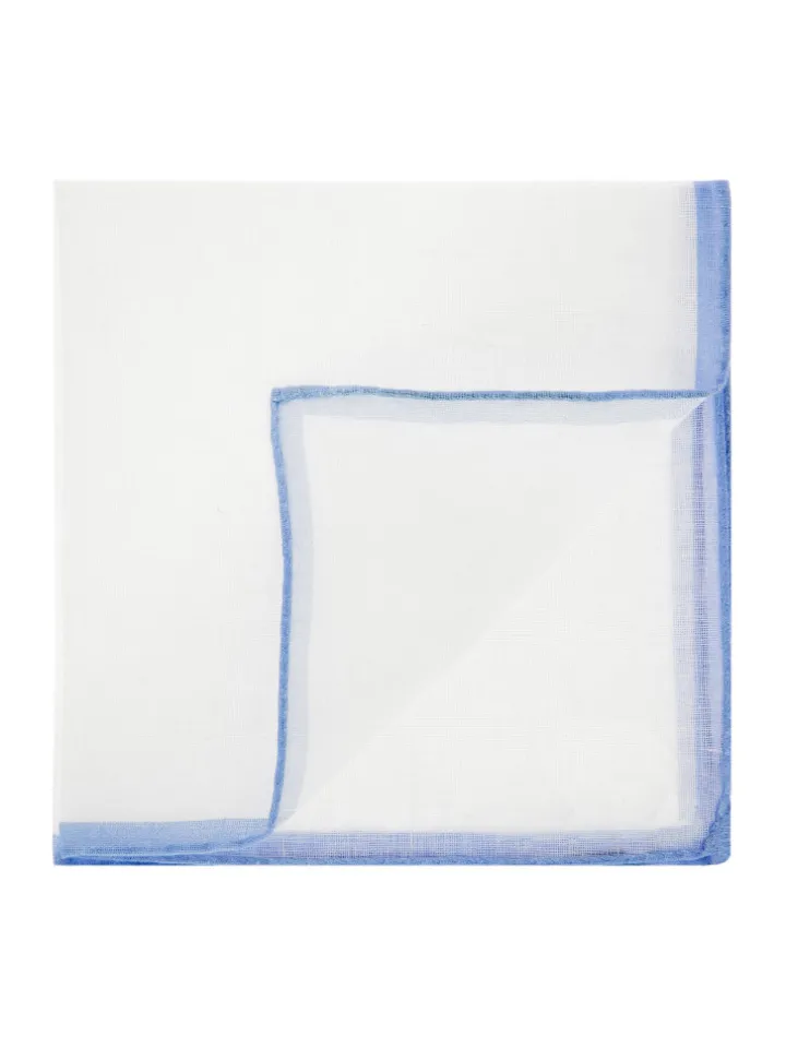 Pochette de costume en lin blanc avec ourlet bleu ciel