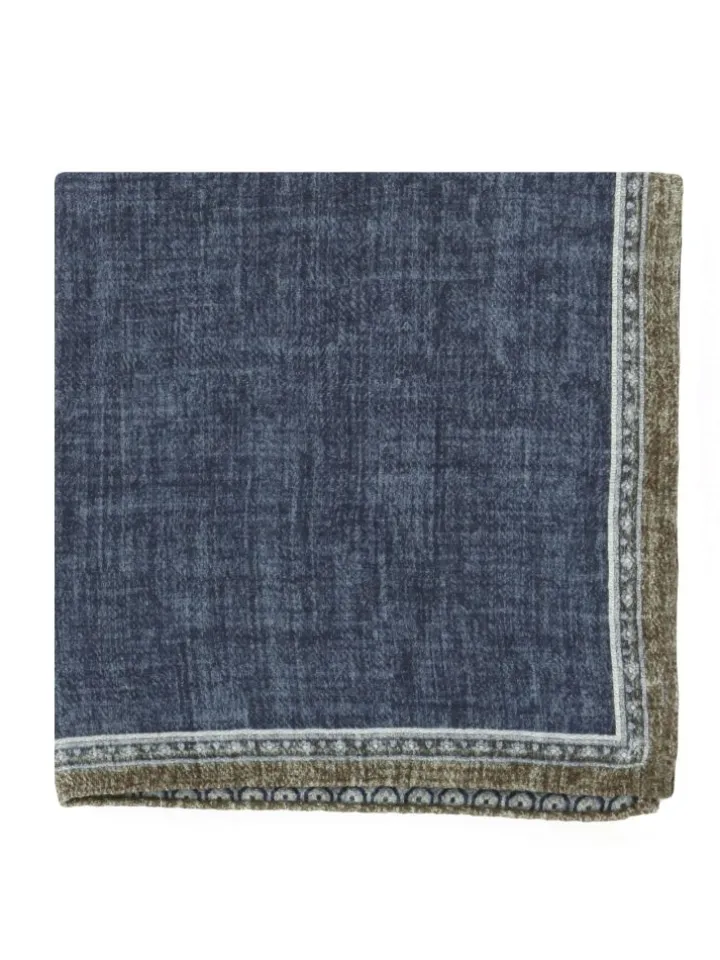 Pochette de costume en soie réversible bleu marine et beige
