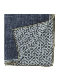 Pochette de costume en soie réversible bleu marine et beige