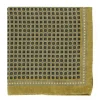 Pochette de costume en soie jaune à motifs carrés bleu