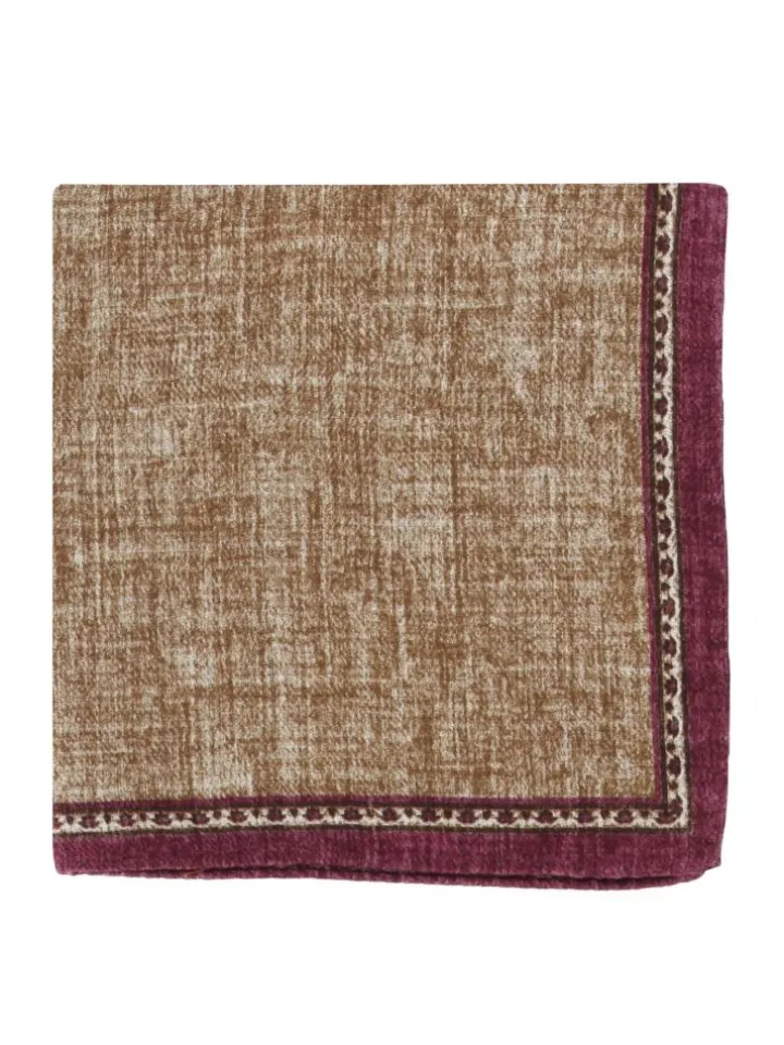 Pochette de costume en soie réversible beige et bordeaux