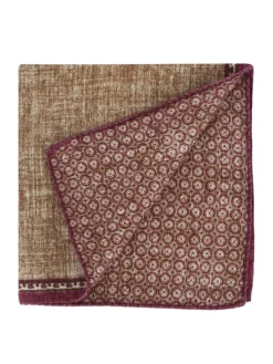 Pochette de costume en soie réversible beige et bordeaux