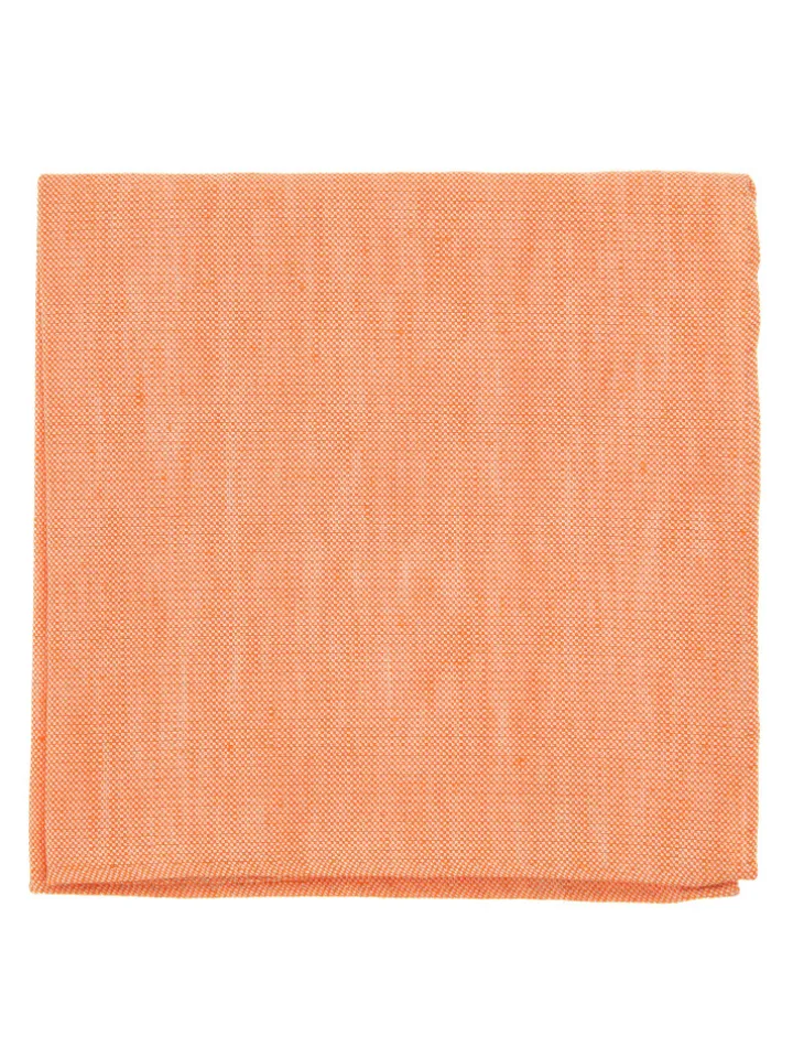 Pochette de costume orange en soie et lin nattés Bergame