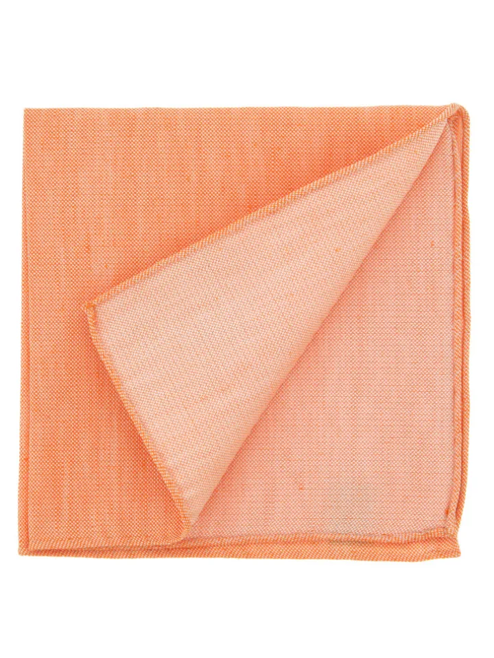 Pochette de costume orange en soie et lin nattés Bergame