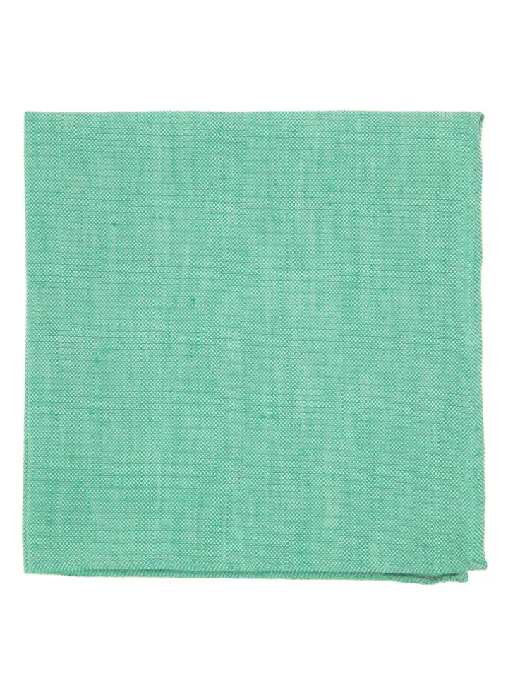 Pochette de costume verte en soie et lin nattés Bergame