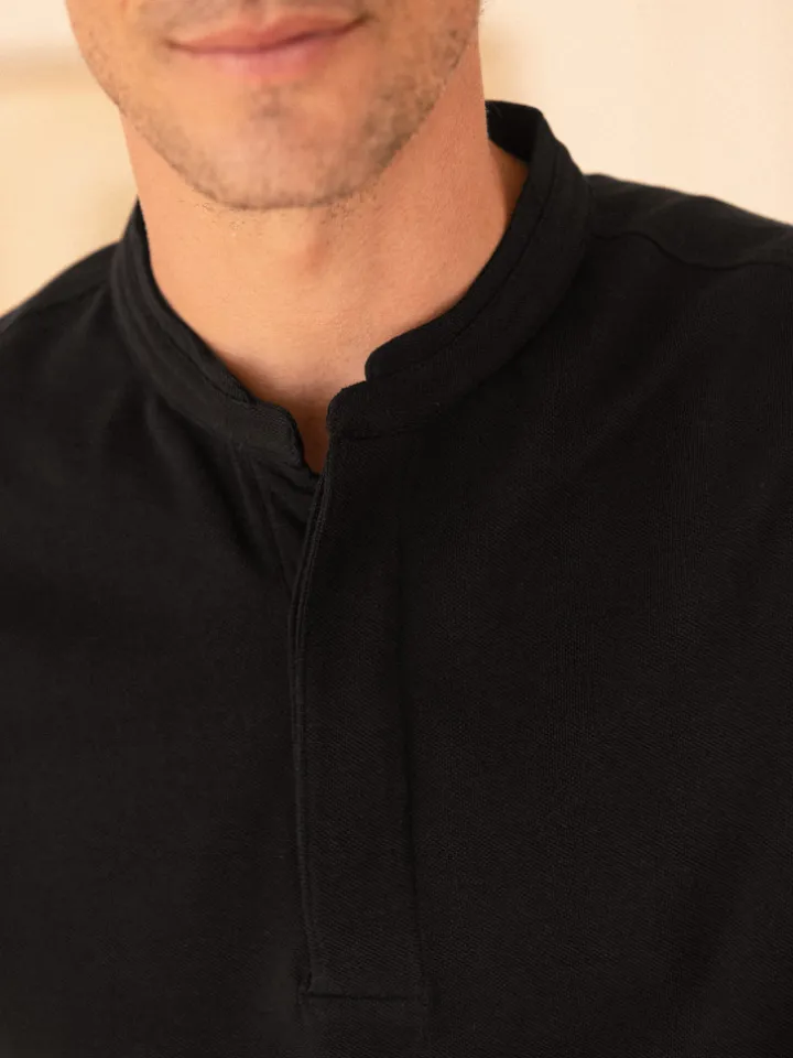 Polo col Mao en coton bio noir