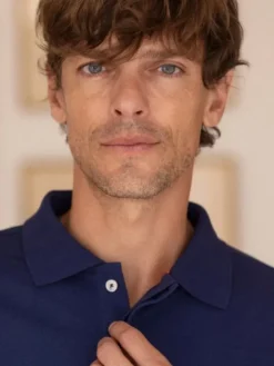 Polo manches longues en coton bio bleu nuit