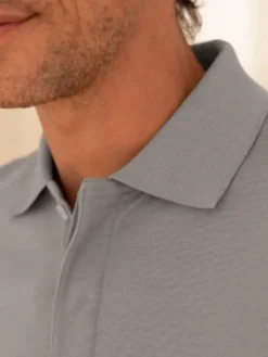 Polo manches longues en coton bio gris ultime