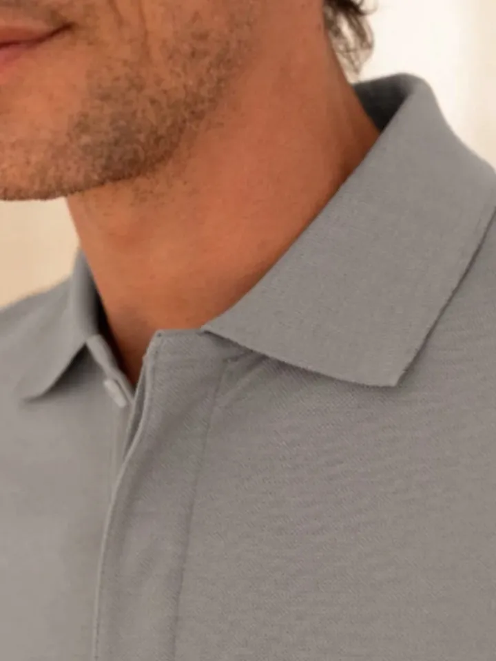Polo manches longues en coton bio gris ultime