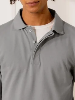 Polo manches longues en coton bio gris ultime