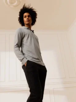 Polo manches longues en coton bio gris ultime