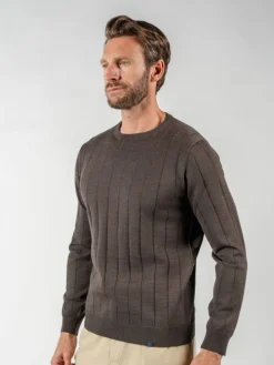 Pull col rond à côtes gris poivre