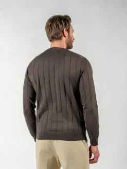 Pull col rond à côtes gris poivre
