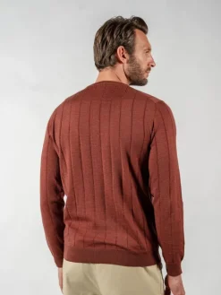 Pull col rond à côtes rouge brique
