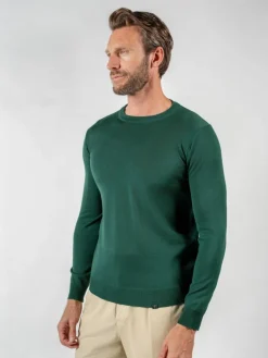 Pull col rond en laine vierge vert sapin