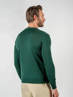 Pull col rond en laine vierge vert sapin